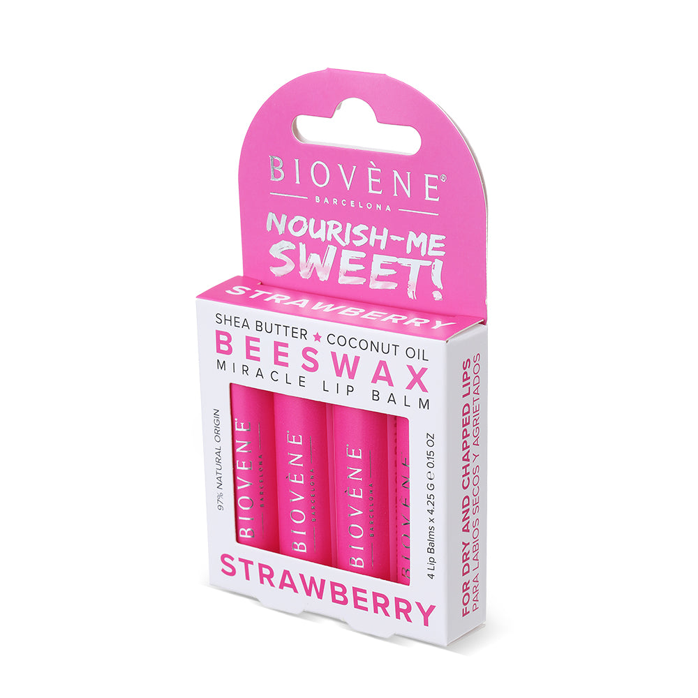 BEESWAX STRAWBERRY Extra-Moisturizing Miracle Lip Balm for Dryness, Cracking &amp; Chapping, 4 pack