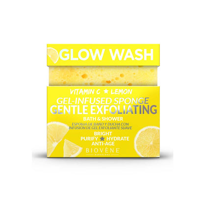 GLOW WASH Gentle Exfoliating Vitamin C &amp; Lemon Gel-Infused Sponge